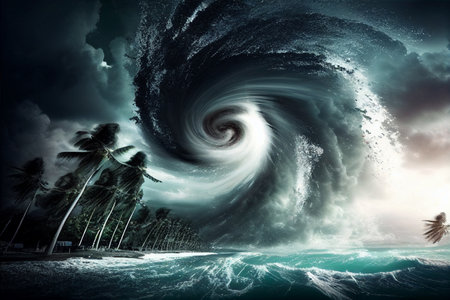 Tropical hurricane, atmospheric cyclone, Generative AIの素材
