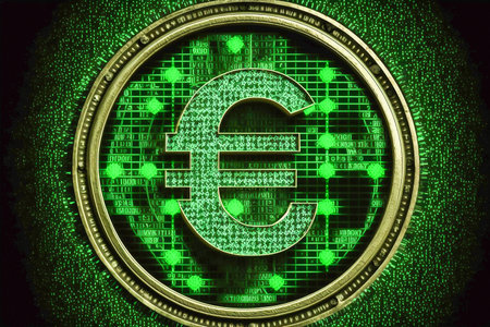 euro sign on the green light matrix background, Generative AIの素材