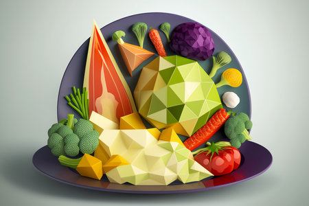 Plate with vegetables made of paper in origami technique, Generative AIの素材