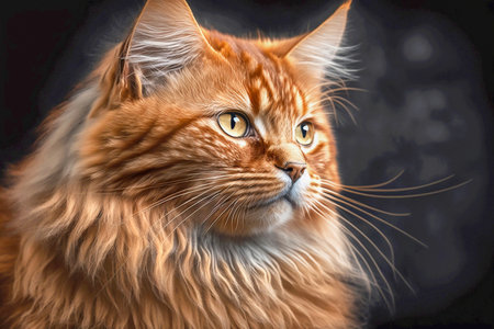 Ginger closeup cat portrait on the dark background, Generative AIの素材