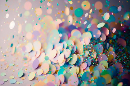 Different colors confetti on a pastel background, copy space, Generative AIの素材