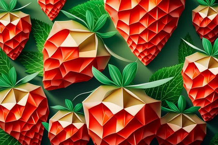Picture of strawberries on the light green background, technical colorblocks, Generative AIの素材