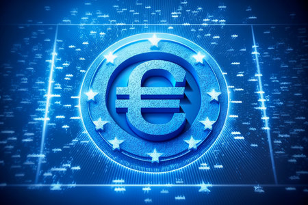 euro sign on the blue matrix background, Generative AIの素材