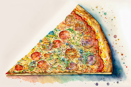 A piece of italian pizza, watercolor hand drawing, Generative AIの素材