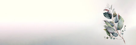 Eucalyptus branch on light background, watercolor, banner, copyspace, Generative AIの素材