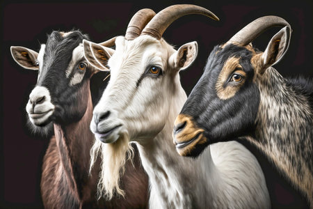 Closeup portrait of three goats, Generative AIの素材