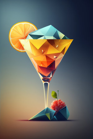Picture of a yellow cocktail glass decorated with raspberry, Generative AIの素材