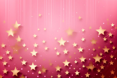 Pink festive background with golden star shape confetti. Copy space, Generative AIの素材