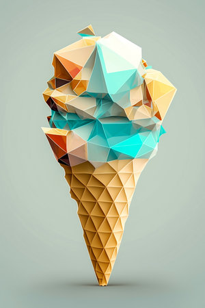 Picture of colorful ice-cream cone on blue background, colorblocks. Generative AIの素材