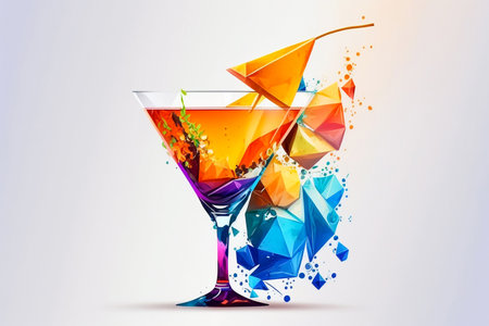 Picture of tropical cocktail bright glass on white background, Generative AIの素材
