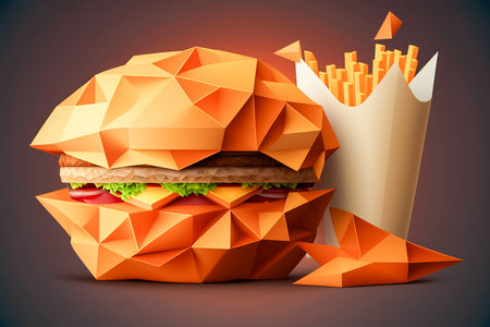 Hamburger and french fries made of papaer, handmade, Generative AIの素材