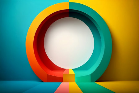 Colorblock colorful background with the round empty space in the middle to place commercials for advertising, Generative AIの素材
