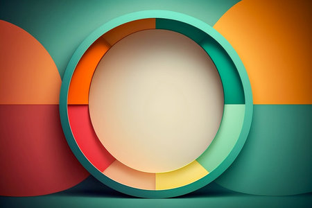 Colorblock colorful background with the round empty space in the middle to place commercials for advertisement, Generative AIの素材
