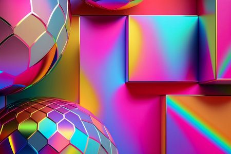 Neon colorblock background containing of different shape elements, Generative AIの素材