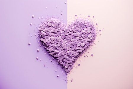 Heart shape confetti forming a heart symbol, pastel colorblock background, Generative AIの素材