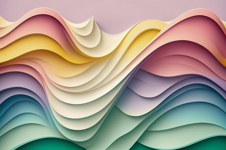 Pastel colors sea waves shape paper background, Generative AIの素材