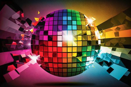 Bright colorful disco ball in a night club party bright background, Generative AIの素材