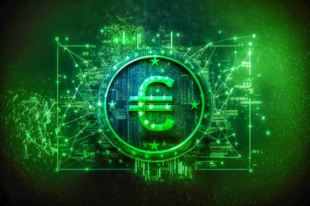 Euro sign on the green matrix background, Generative AIの素材