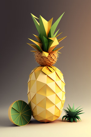 Pineapple on the yellow pastel background, colorblocks technique, handmade of colorful paper, Generative AIの素材