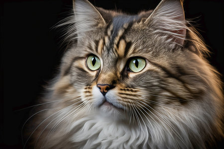 White and gray striped cat closeup profile portrait, Generative AIの素材