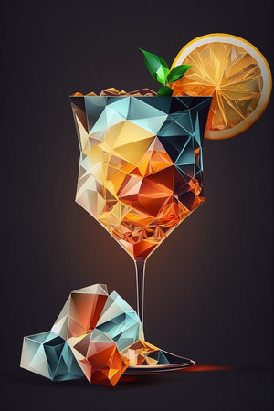 Picture of alcohol cocktail crystal glass decorated with a lemon slice, Generative AIの素材