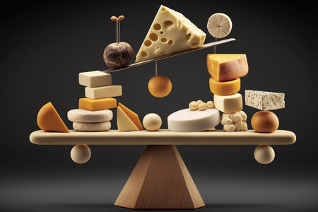 Different types of cheese balancing, Generative AIの素材