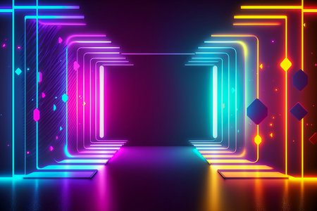 Bright iridescent construction with a space to place commercials for advertising, Generative AIの素材