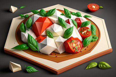 Italian caprese salad with mozzarella and tomatoes made of paper in origami technique, Generative AIの素材