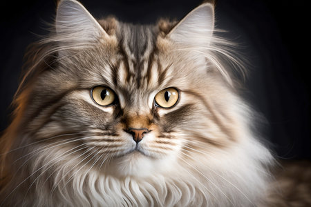 White and gray striped cat closeup full face portrait, Generative AIの素材