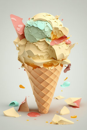 Picture of colorful ice-cream cone on pastel background, colorblocks. Generative AIの素材