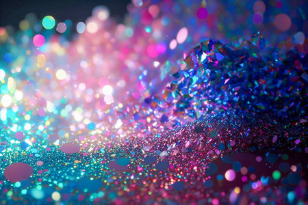 Volumetric colorful dark holographic shiny glitter background, Generative AIの素材