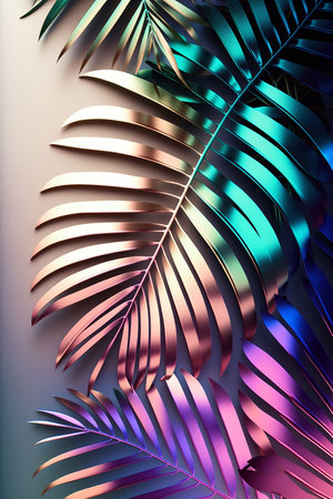 Palm leaves with neon metallic effect, Generative AIの素材