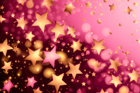 Golden and pink star shape confetti on the pink background, Generative AIの素材