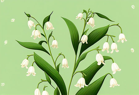 lily of the valley flowers bouquet on the light green background, Generative AIの素材