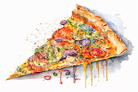 A piece of pizza, watercolor drawing, Generative AIの素材