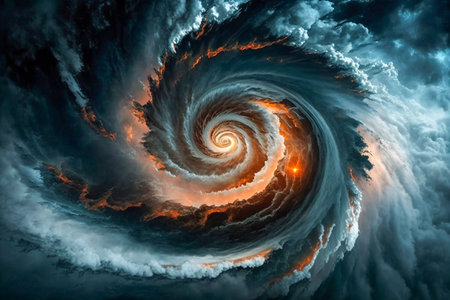 Space picture of hurricane, atmospheric cyclone, Generative AIの素材