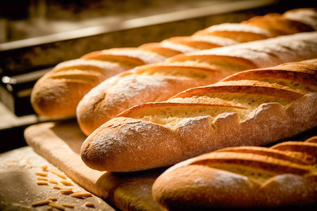Hot baguettes in a bakery, Generative AIの素材