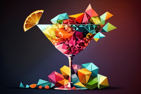 Picture of a bright fruit cocktail glass on a dark background, Generative AIの素材