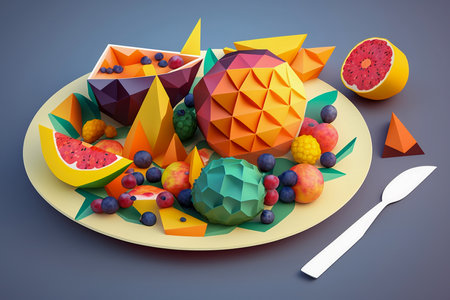 Fruit salad made of paper in origami technique, Generative AIの素材