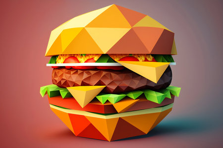 Hamburger in origami technique on a pastel background, Generative AIの素材
