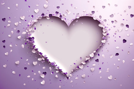 Heart shape space for text formed by confetti, lilac background, Generative AIの素材