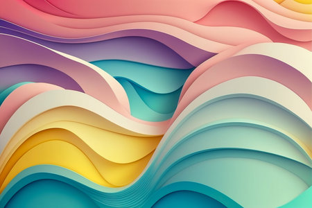Pastel colors waves shape paper background, Generative AIの素材