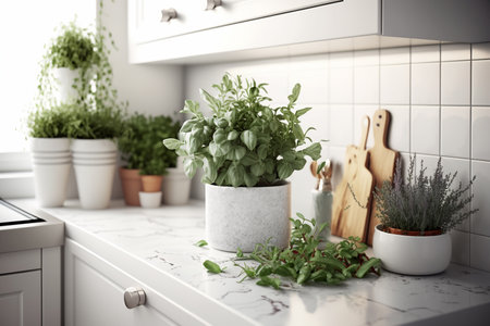 growing plants at the kitchen, Generative AIの素材