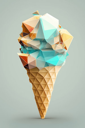Picture of colorful ice-cream cone on blue background, colorblocks. Generative AIの素材