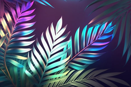 Palm leaves in neon different colors, Generative AIの素材