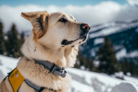 Closeup portrait of a mountain rescue dog, Generative AIの素材