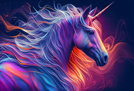 Imaginary unicorn in bright colors, Generative AIの素材