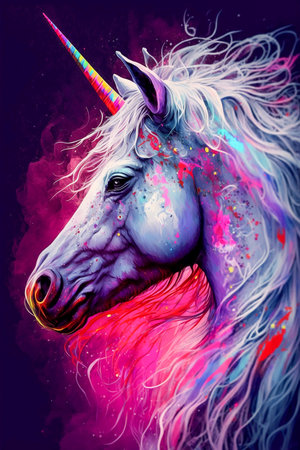 Fabulous unicorn in bright colors, vertical, Generative AIの素材