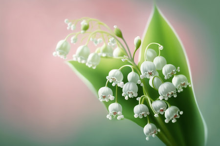 Lily of the valley watercolor painting, symbol of the 1st may, pastel green and pink colors, Generative AIの素材