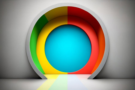 Colorblock colorful background with the round empty space in the middle to place goods for advertisement, Generative AIの素材
